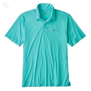 Patagonia Mens L Fitz Roy Polo Shirt Aqua Teal Green Trout